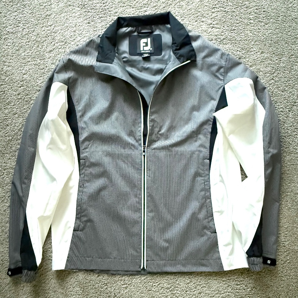 Footjoy DJ Hydrolite Grey/White/Black Full Zip Rain Wind Golf Jacket Mens Medium